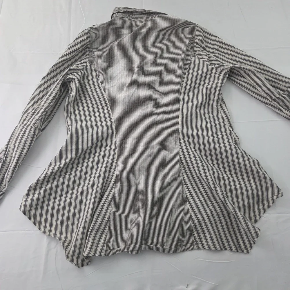 Free People x Brenda Knight Shirt Womens Large Gray Striped Button Up Boho Chic